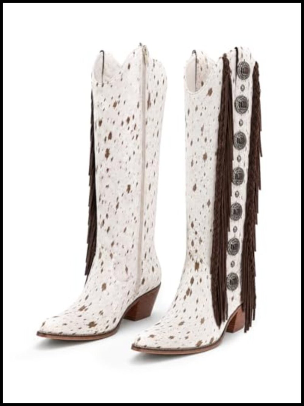 Women's Knee High Cowboy Boots Pointed Toe Chunky Heel Fringe Synthetic Leather